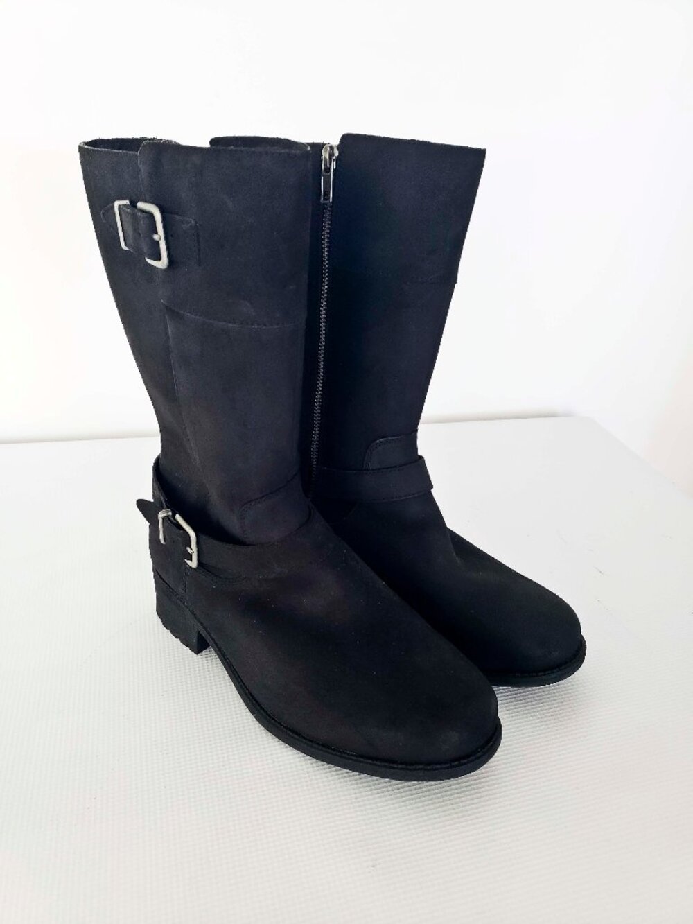 Women Ugg 1016163 Chaney Black Suede Biker Boots 8.5M NWOB